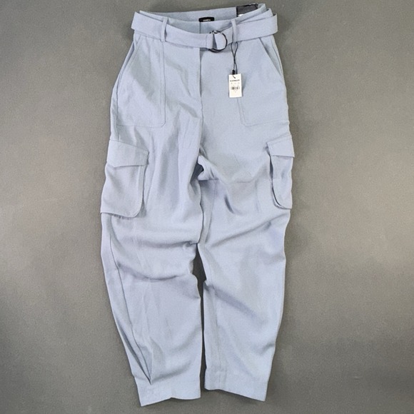Express Pants - Women's Express Ankle High Rise Belted Cargo Pants Blue Size 0
